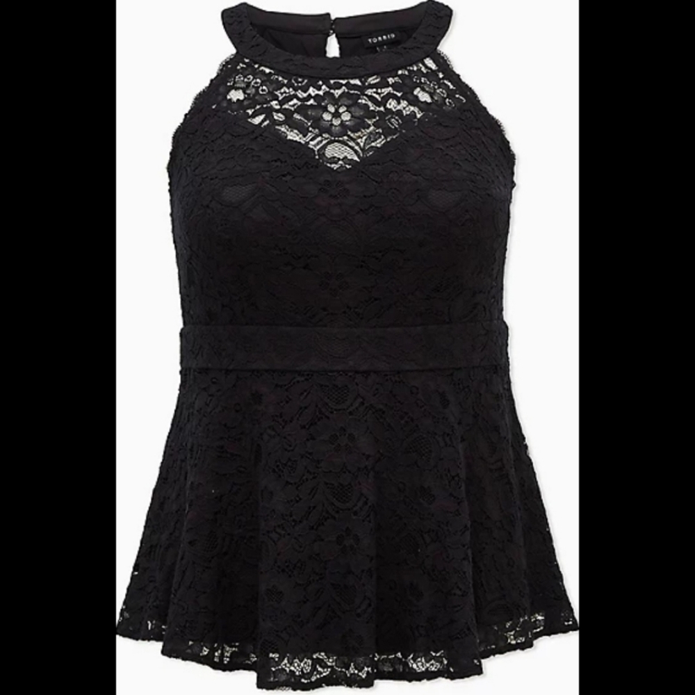 COPY - TORRID | BLACK LACE HIGH NECK PEPLUM TOP | SIZE 1 | NWOT